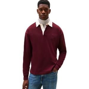Tommy Hilfiger Men’s Medium Weight Rugby Pullover with Embroidered Crest Logo(Deep Burgundy)