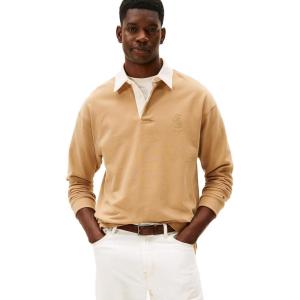 Tommy Hilfiger Men’s Medium Weight Rugby Pullover with Embroidered Crest Logo(Timeless Camel)