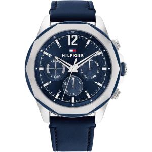 Tommy Hilfiger Men’s Multifunction Quartz Watch – Stainless Steel Case, 5 ATM Water Resistant, Urban Style Timepiece, Gift for Him(Blue-Leather)