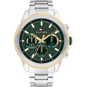 Tommy Hilfiger Men’s Multifunction Quartz Watch – Stainless Steel Case, 5 ATM Water Resistant, Urban Style Timepiece, Gift for Him(Silver-Green)