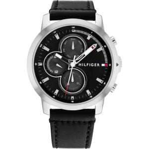 Tommy Hilfiger Men’s Multifunction Stainless Steel Case and Leather Strap Watch, Color: Brown (Model: 1792053)(Black)