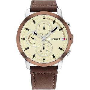 Tommy Hilfiger Men’s Multifunction Stainless Steel Case and Leather Strap Watch, Color: Brown (Model: 1792053)(Brown)