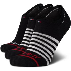 Tommy Hilfiger Mens No Show Socks – 3 Pack Soft Cotton Blend Ankle Socks for Men – Ultra Low Cut Liners for Loafers Sneakers(Black Stripe)