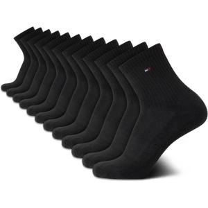 Tommy Hilfiger Mens Quarter Socks – 12 Pack Athletic Performance Cushioned Quarter Length Ankle Socks for Men for Running(Black/Highcut)