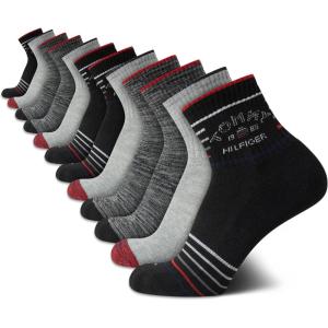 Tommy Hilfiger Mens Quarter Socks – 12 Pack Athletic Performance Cushioned Quarter Length Ankle Socks for Men for Running(Grey Multi)