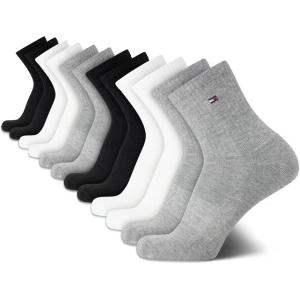 Tommy Hilfiger Mens Quarter Socks – 12 Pack Athletic Performance Cushioned Quarter Length Ankle Socks for Men for Running(Grey/Highcut)