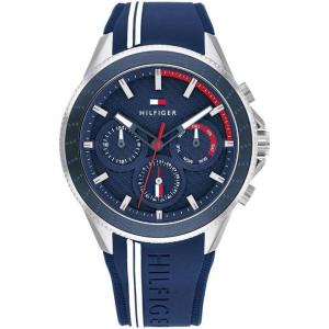 Tommy Hilfiger Men’s Quartz Multifunction Stainless Steel and Silicon Strap Sporty Watch(Navy – Silver)