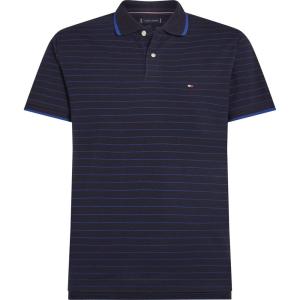 Tommy Hilfiger Mens Short Sleeve Casual Polo Shirts in Regular Fit with Stripe Designs(Desert Sky / Wedge Blue)