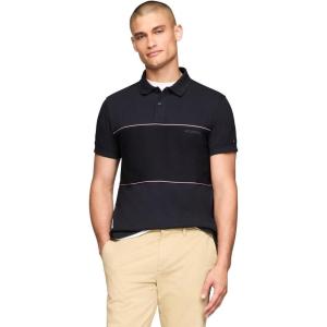 Tommy Hilfiger Mens Short Sleeve Casual Polo Shirts in Regular Fit with Stripe Designs(Desert Sky)