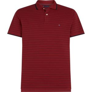 Tommy Hilfiger Mens Short Sleeve Casual Polo Shirts in Regular Fit with Stripe Designs(Regatta Red / Desert Sky)