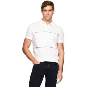 Tommy Hilfiger Mens Short Sleeve Casual Polo Shirts in Regular Fit with Stripe Designs(White)