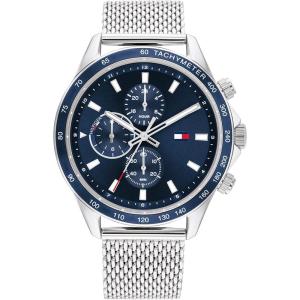 Tommy Hilfiger Men’s Watch with Sunray Dial and Sub-Eyes – Vintage Racing-Inspired Design – Gift for Him(Silver)