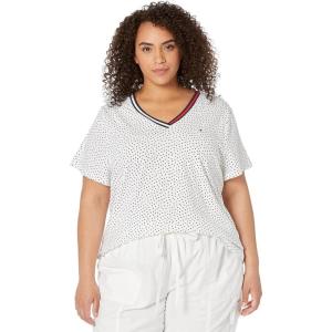 Tommy Hilfiger Plus Size Short Sleeve Solid V-Neck Tee(Bright White)