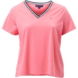 Tommy Hilfiger Plus Size Short Sleeve Solid V-Neck Tee(Bubblegum)