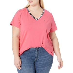 Tommy Hilfiger Plus Size Short Sleeve Solid V-Neck Tee(Rosette)