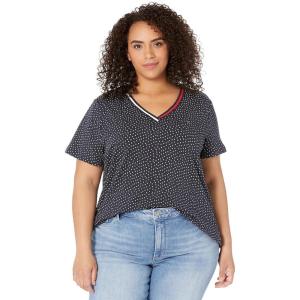 Tommy Hilfiger Plus Size Short Sleeve Solid V-Neck Tee(Sky Capt)