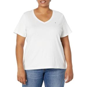 Tommy Hilfiger Plus Size Short Sleeve Solid V-Neck Tee(White)