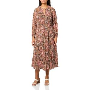 Tommy Hilfiger Women’s Balloon Sleeve Tie Neck Chiffon A-Line Midi Dress(Tannin Multi)