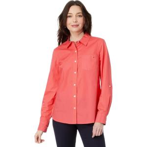 Tommy Hilfiger Womens Button Down Long Sleeve Collared Shirt with Chest Pocket(Sherbet)