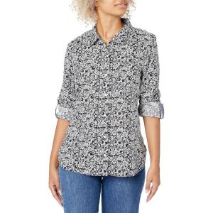 Tommy Hilfiger Womens Button Down Long Sleeve Collared Shirt with Chest Pocket(Sky Captain Floral)