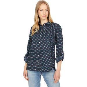 Tommy Hilfiger Womens Button Down Long Sleeve Collared Shirt with Chest Pocket(Sky Captain Multi)