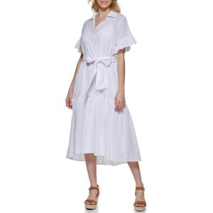 Tommy Hilfiger Women’s Cross V-neck Midi Dress(Bright White)