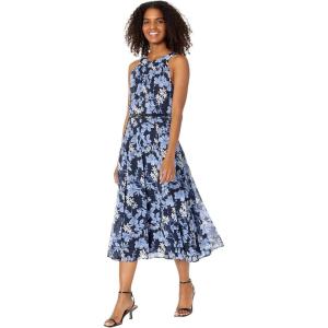 Tommy Hilfiger Women’s Floral Belted Halter Dress(Sky Captain/Bright Blue)