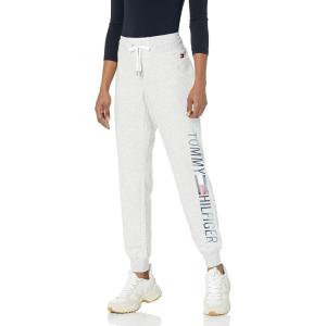 Tommy Hilfiger Women’s Full Leg Logo Fleece Jogger Sweatpants(White Stone Heather)