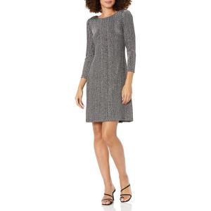 Tommy Hilfiger Womens Lace Trim Short Sleeve Shift Dress(Black/Silver)