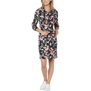Tommy Hilfiger Womens Lace Trim Short Sleeve Shift Dress(Navy Multi)