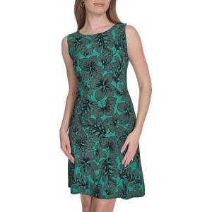 Tommy Hilfiger Womens Lace Trim Short Sleeve Shift Dress(Parchment/Sky Captain)