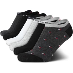 Tommy Hilfiger Womens No Show Socks – 6 Pack Cotton Blend Lightweight Cushioned Flat Liner Socks for Women(Blue/Black/White)