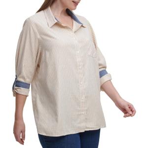 Tommy Hilfiger Women’s Roll Tab Shirt(Tan Combo)