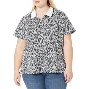 Tommy Hilfiger Women’s Solid Short Sleeve Pique Polo Shirt(Mini Buttercups- Sky Captain/Bright White)