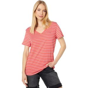 Tommy Hilfiger Womens Ss Core V-Neck Flag Tee – Solid(Geranium Stripe)