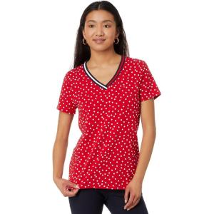 Tommy Hilfiger Womens Ss Core V-Neck Flag Tee – Solid(Scarlet Multi)