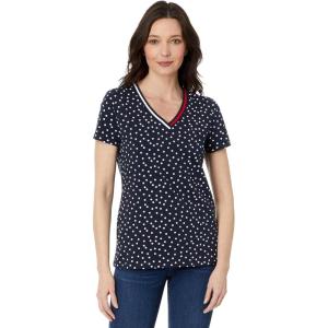 Tommy Hilfiger Womens Ss Core V-Neck Flag Tee – Solid(Sky Captain/Bright White)