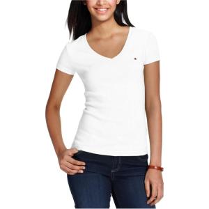 Tommy Hilfiger Womens Ss Core V-Neck Flag Tee – Solid(White)
