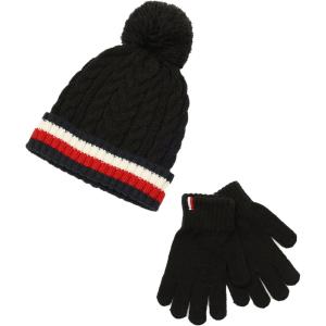 Tommy Hilfiger boys Cable Hat and Gloves Set(Black)