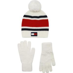 Tommy Hilfiger girls Beanie and Glove Set(White)