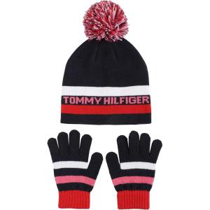 Tommy Hilfiger girls Tommy Striped Beanie and Magic Glove Set(Navy Blazer 2)