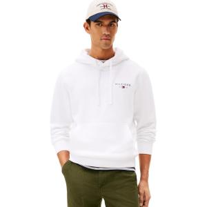 Tommy Hilfiger mens Medium Weight Cotton Hoodie Sweatshirt With Embroidered Flag Logo and Drawstring(White)