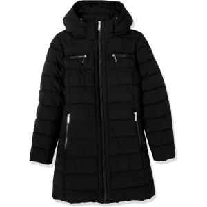 Tommy Hilfiger women Solid Long Puffer Untrimmed Hood Long Jacket(Black)