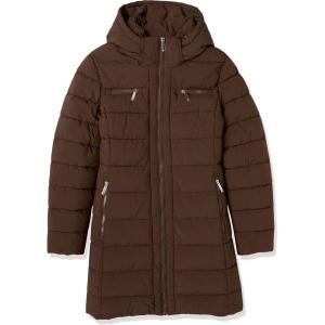 Tommy Hilfiger women Solid Long Puffer Untrimmed Hood Long Jacket(Brown)
