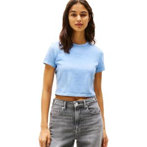 Tommy Jeans Womens Crop Top with Tonal Flag Logo Detail(Colorado Blue)