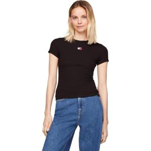 Tommy Jeans Womens Graphic Tee with Embroidered Flag Detail(Black)