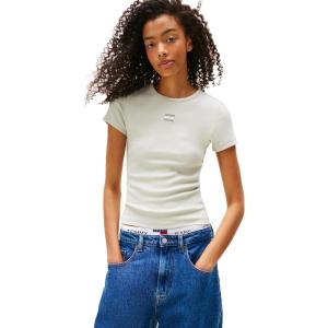 Tommy Jeans Womens Graphic Tee with Embroidered Flag Detail(Misty Sage)