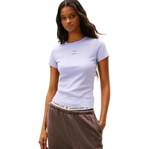 Tommy Jeans Womens Graphic Tee with Embroidered Flag Detail(Periwinkle Dusk)
