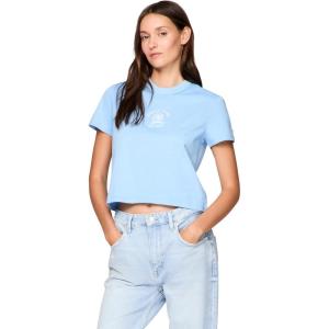 Tommy Jeans Womens Graphic Tee with Embroidered Varsity Crest Detail(Sugarplum Blue)