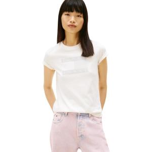 Tommy Jeans Womens Graphic Tee with Printed Flag Logo Detail(Ancient White Tonal)